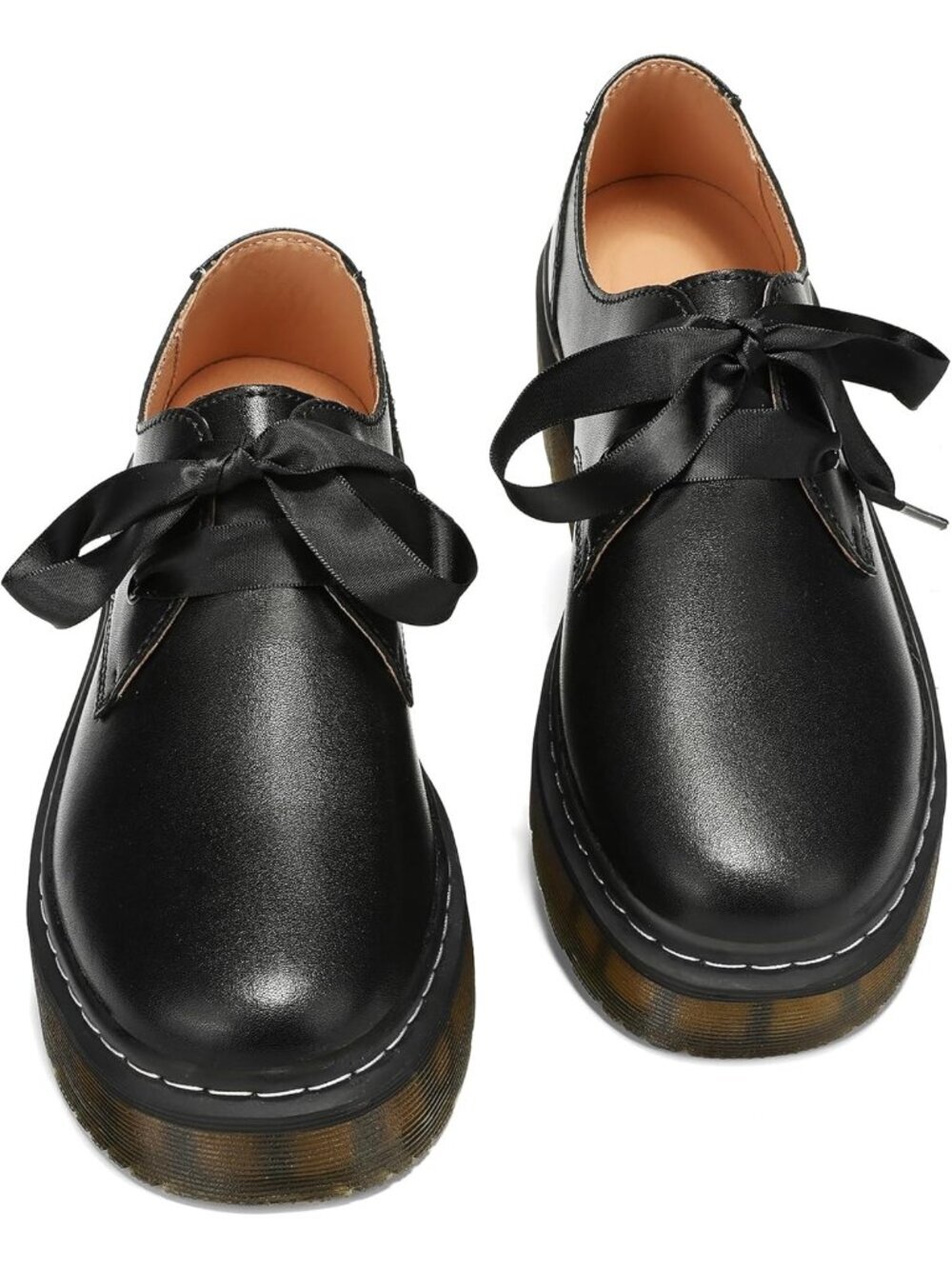 Women’s Black Lace-Up Platform Chunky Loafers Office Dress Shoes